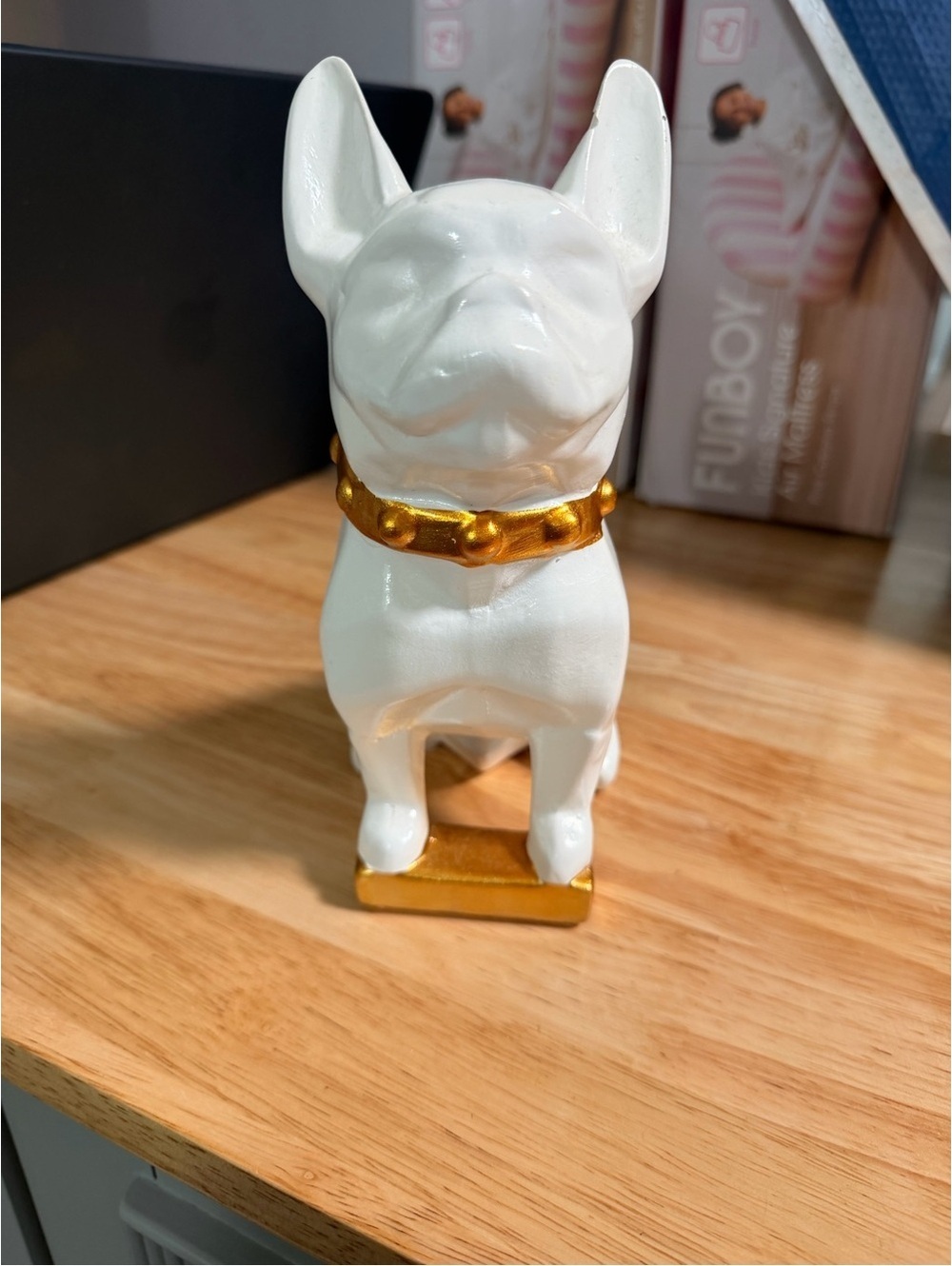 White Ceramic French Bulldog Figurine with Gold Collar - Home Accents Decor
